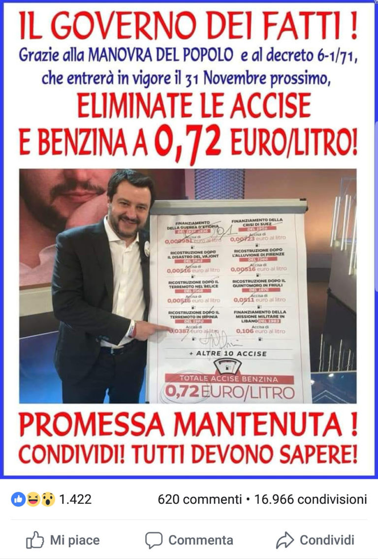 Benzina senza accise a € 0.72 il governo dei fatti elimina le tasse. Promessa mantenuta - Armando De Lucia - Legale Informatico